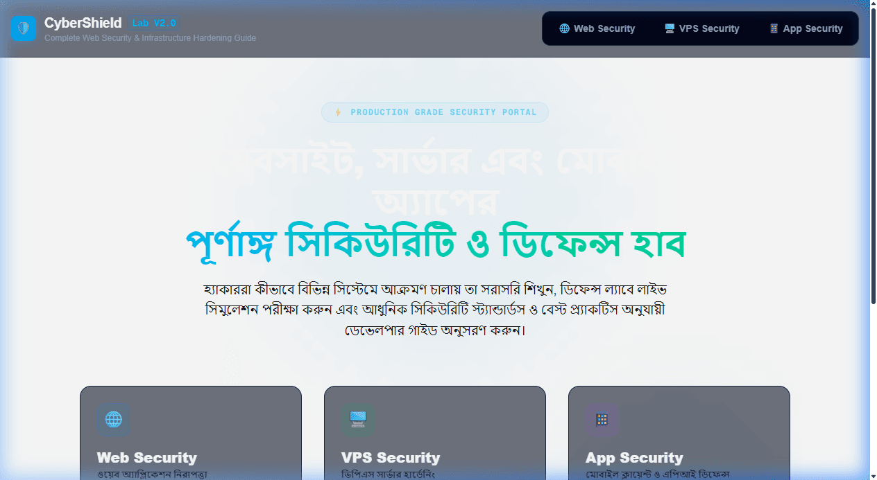 Preview of CyberShield Lab - Interactive Cyber Security & Hardening Portal