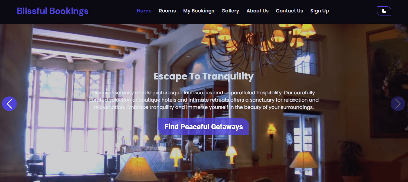 Screenshot preview of Blissful Hotel Booking Website