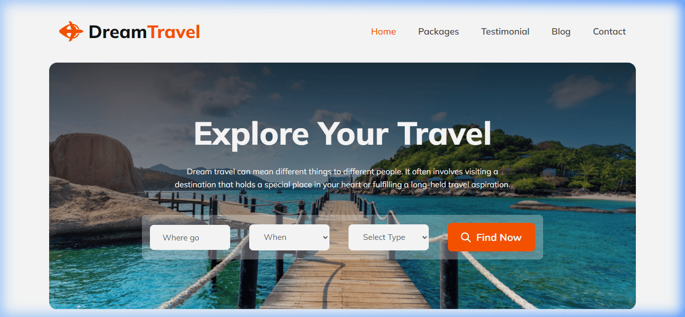 Screenshot preview of Dream Travel Agency Landing Page