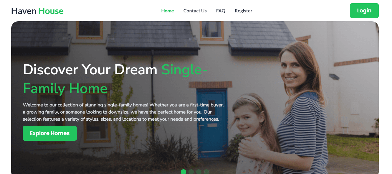 Screenshot preview of Real Estate Haven House Website