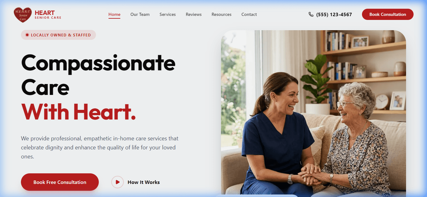 Screenshot preview of Heart Senior Care - In-Home Care Services