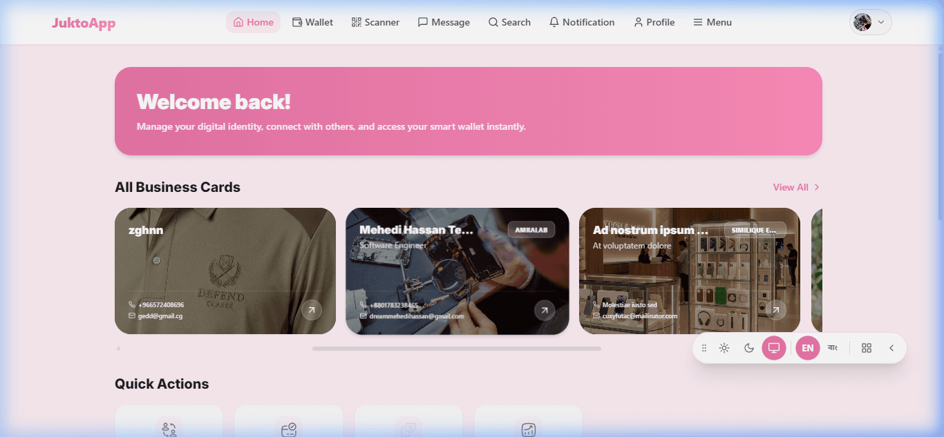 Screenshot preview of JuktoApp Digital Identity & Smart Wallet