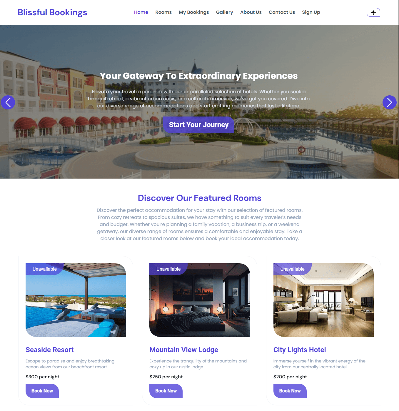 Blissful Hotel Booking Website screenshot 2